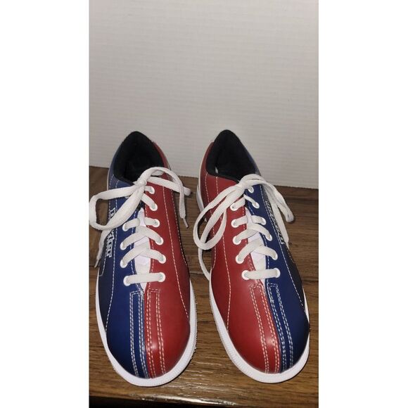 Vintage Dexter Bowling Shoes Men's 7 Women's 9.5‎ Leather Blue Red Navy  EUC - Picture 1 of 11